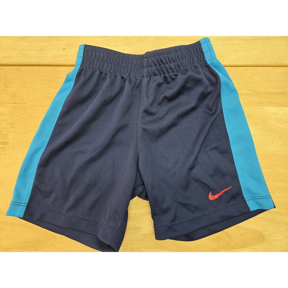Nike Toddler Boys Navy Blue Mesh Athletic Shorts 24M Red Swoosh Logo